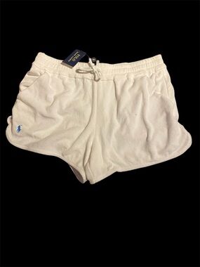Ralph Lauren White Terry Lounge Shorts with Blue Pony